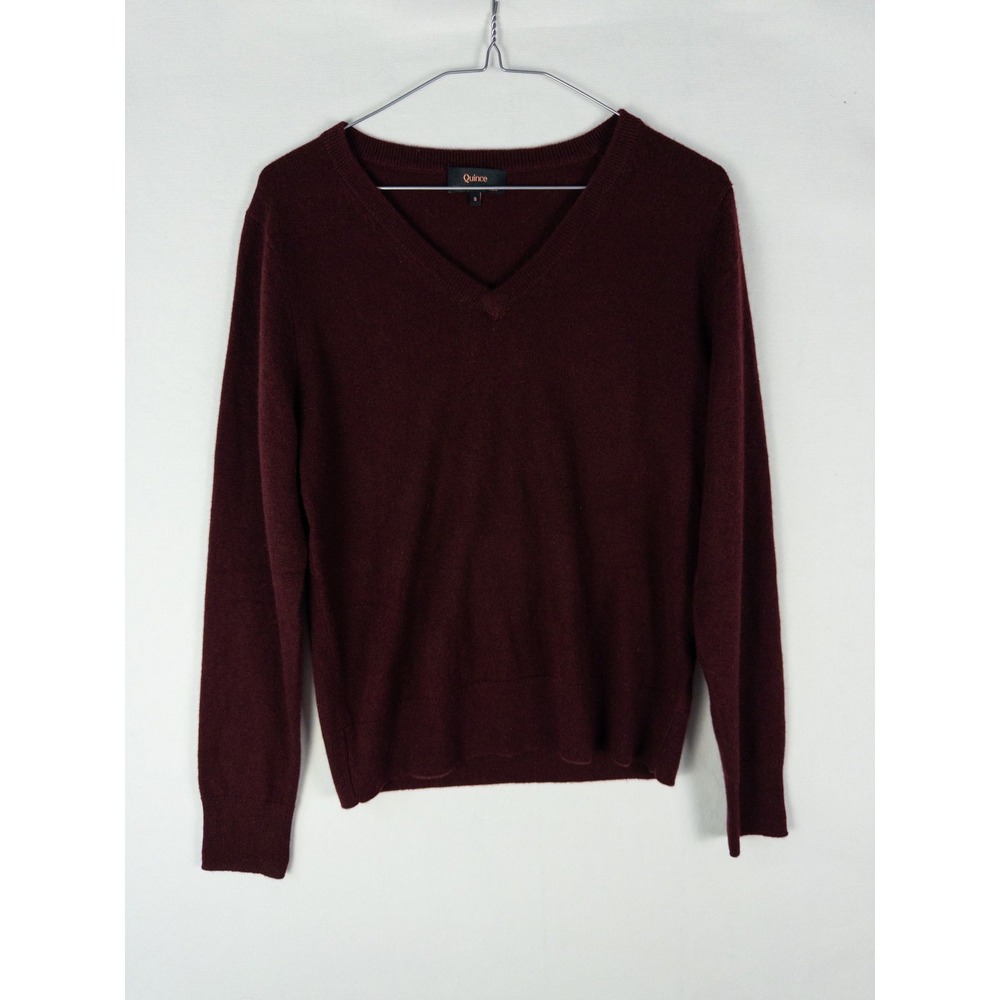 Quince 100% Mongolian Cashmere V-Neck Sweater Womens S Burgundy Quiet Luxury